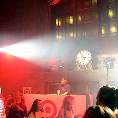 Inside the backstage area a DJ spun the decks on a platform emblazoned with Target's trademark bull's-eye.