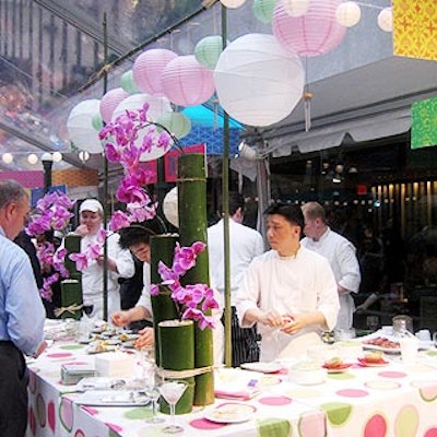 Pastel-colored lanterns and a matching polka-dotted tablecloth decorated the Sea Grill's tasting table.