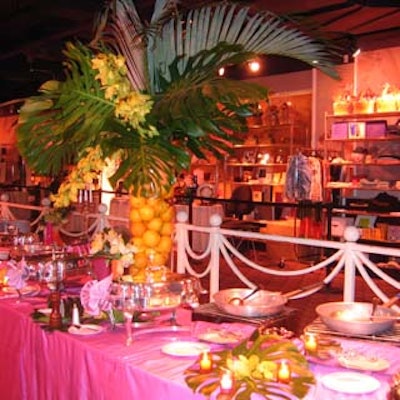 Buffet tables were laden with David Beahm's exotic flower arrangements.