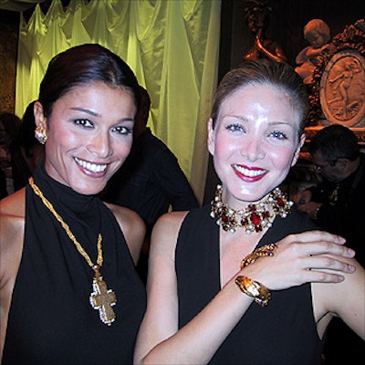 Models Tova and Simone from Ford Models walked among guests to show off jewels designed by Robert Goossens.