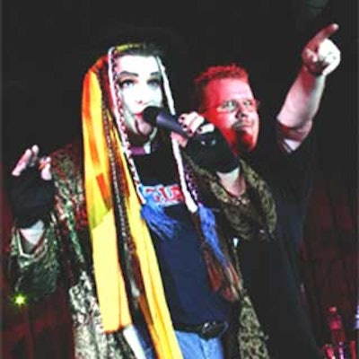A Boy George lookalike lipsynched to old Culture Club tunes at Cafe Iguana's 80's party.