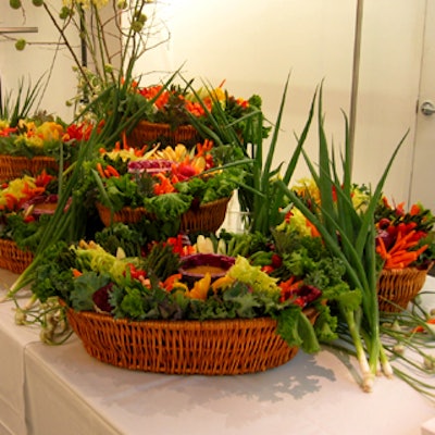 Freelance chefs Scott Skey and Nick Hosea's pretty baskets filled with crudites doubled as decor during the cocktail hour at the Diane von Furstenberg Studio.