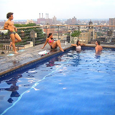 Guests and models posed around (and swam in) Sky Studios' heated rooftop pool and took in a panoramic view of NoHo at sunset.