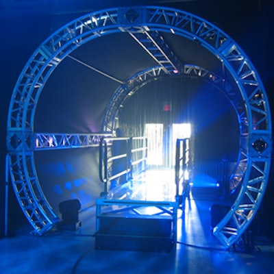 The design of the entrance to the event picked up on the massive set of pipes for transporting the cool lake water.