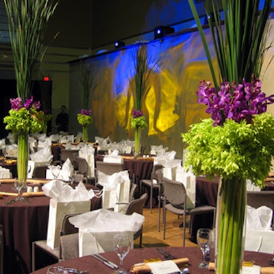 Earthworks' incredible centrepieces added height and vivid colour to the room.