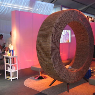 A wicker display resembling an oversize tire added an interesting touch to LoveMercedes' 'Relax & Recharge' area.