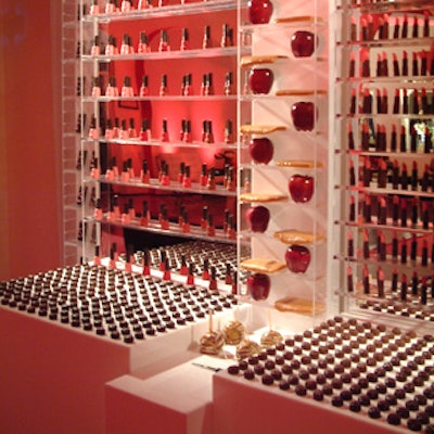 Sponsor Revlon announced its brand by covering a wall in bottles of nail polish and chocolates.