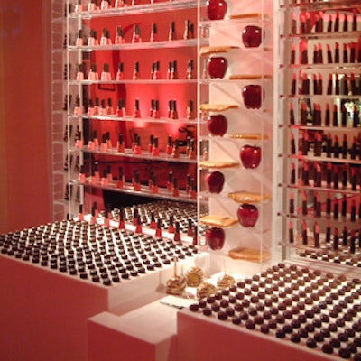 Sponsor Revlon announced its brand by covering a wall in bottles of nail polish and chocolates.