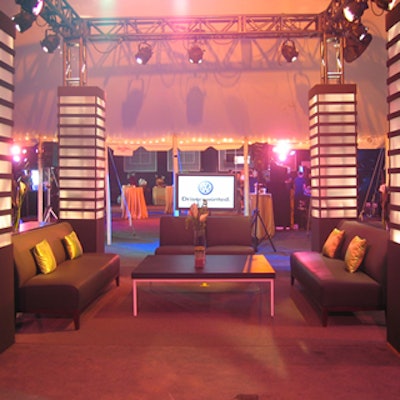The interior of the tents showcased modern furniture groupings.