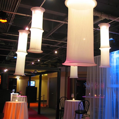 Hanging spandex light fixtures provided funky illumination.