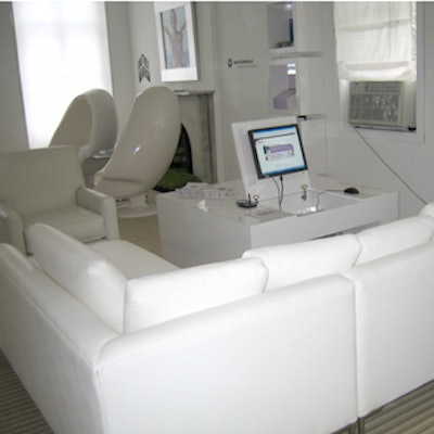White couches and shiny white pod seating gives the center an airy and calming atmosphere.