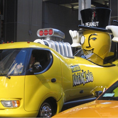 The most impressive vehicle in the American Association of Advertising Agencies' Procession of America's Favorite Ad Icons kickoff parade for Advertising Week was Mr. Peanut's peanut-shaped 'Nutmobile.'