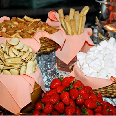 Food offerings included lots of sweets: Milano cookies, strawberries, and marshmallows with chocolate for dipping.