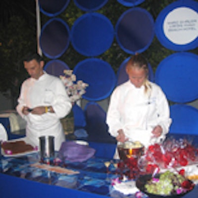 Chef Marc Ehrler, from Loews Miami Beach Hotel, and his assistant prepared refreshing ginger grape sorbet in tiny martini glasses.