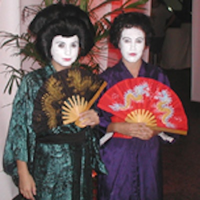 Geisha girls in bright kimonos and paper fans were a nice touch to the night's theme, designed by Cheers! Events Inc.