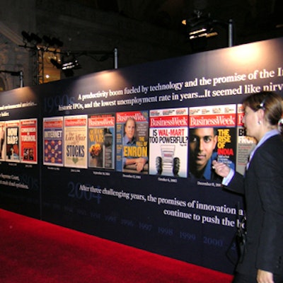 Guests entering the party passed by a wall of the magazine’s covers, which led them to the cocktail reception area. (Photo by Chance Yeh/Patrick McMullan Studios)