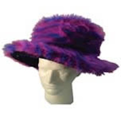 The fuzzy pimp hat brings vivacious style to any head.