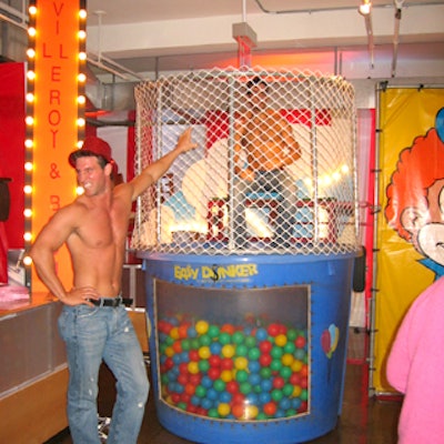 The Villeroy & Boch-sponsored dunking booth was staffed by two shirtless men in jeans.