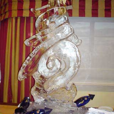 A towering ice sculpture by Kinoko Japanese Restaurant formed a character from the Japanese language that meant happiness and celebration.