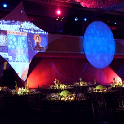 In the ballroom, slide projections showed historic Times Square images.