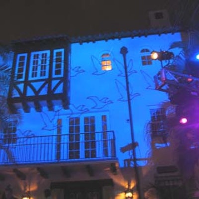 A gobo of flying geese was projected across one of the walls of Casa Casuarina.