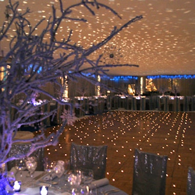 The tent for New York Botanical Garden’s Winter Wonderland Ball was decorated in blue and silvery white.