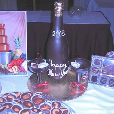 Schakolad made a sweet New Year's treat—a wine champagne bottle and glasses out of chocolate for the Coral Gables Chamber of Commerce party.