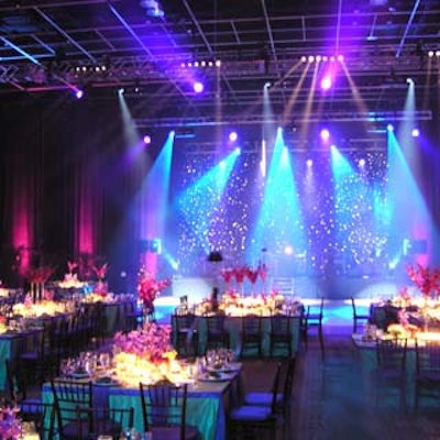 For GL Homes' Christmas party, one of the ballrooms at the Westin was transformed with bright colors and cool lighting effects.