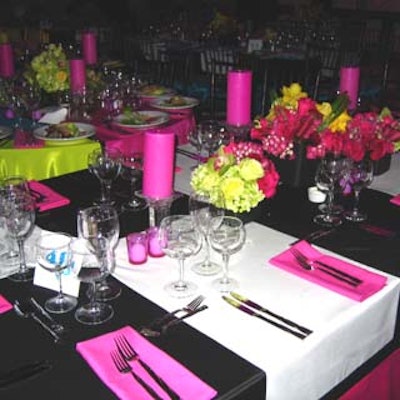 The tables incorporated the Nascar theme with checkerboard accents and brightly colored linens and coordinating accessories at the Boca Raton Community Hospital's 43rd annual ball.