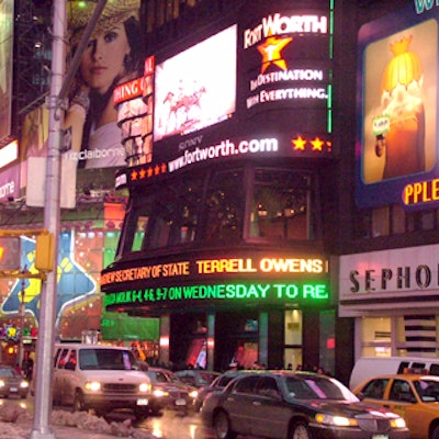 The venue’s Jumbotron showed images of Fort Worth alongside the city’s tagline, “The destination with everything.”