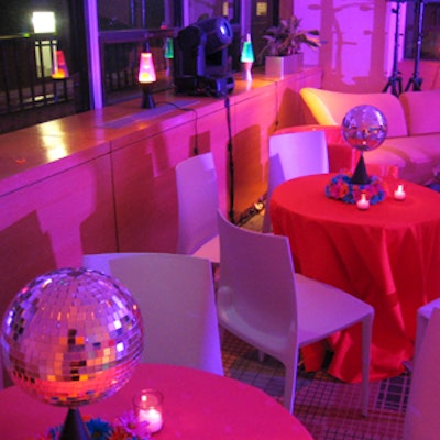 The penthouse’s Empire Room was decorated with disco balls, lava lamps, and retro furniture.