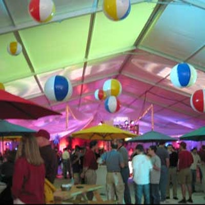 Colorful lighting helped create a festive atmosphere throughout the ABC Sports tent.