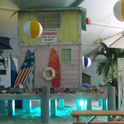 A beach house doubled as a buffet on the beach side of the ABC Sports tailgate party tent.