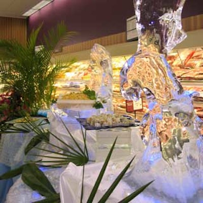 Using ice sculptures from So Cool Events as food receptacles, the Catering Mill created a striking raw bar presentation in front of Winn Dixie's new meat department.