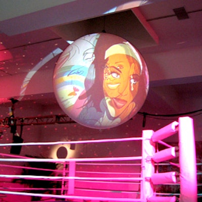 At Suede magazine's 'Fab 40' issue party at Skylight, a boxing ring from the Church Street Boxing Gym served as a stage in the center of the room, and Travis Bass projected artist Paul Reilly's illustrations of the 40 individuals onto white spheres suspended from the ceiling.