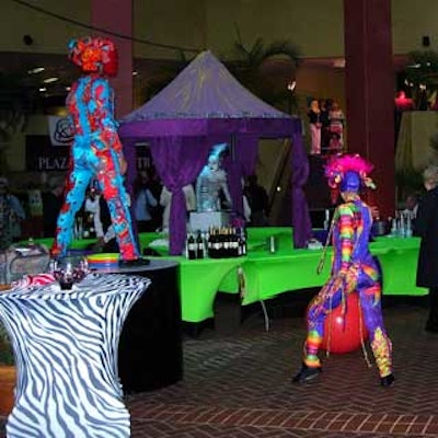 The courtyard of the Plaza Towers office building was turned into a festive environment complete with platforms for the performers.