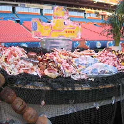 A raw bar by the Boston Culinary Group overflowed with succulent seafood plus an appropriate sculpture-the Beatles' Yellow Submarine.