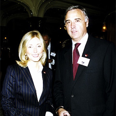 Marie-Chantal of Greece and Alan Rogers shared a moment for the camera at the God's Love We Deliver celebrity auction held at Orsay.