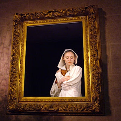 At the Frick Collection’s Young Fellows “Dance in the Golden Age,” a cutout in the wall surrounded by a gilded frame featured models in tableaux vivants of famous 17th-century portraits.