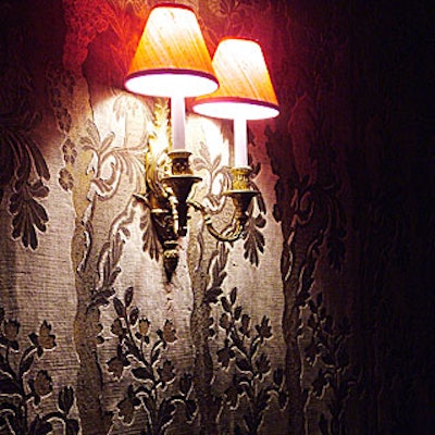 The walls of the round Music Room were wallpapered in plush embossed velvet fabric.