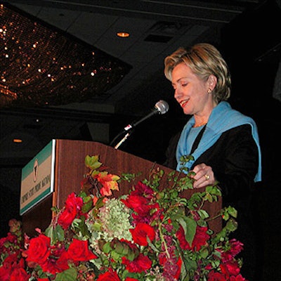 Hillary Rodham Clinton was the keynote speaker at the annual Empire State Pride Agenda fall dinner. The red roses decorating the podium were arranged by Gregory Bach Design.