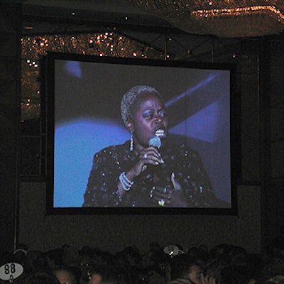 Actress and singer Lillias White was one of the performers at the Pride Agenda dinner. Two video screens provided by the Sheraton New York Hotel & TowersNew York Ballroom made it easier for guests to see White and keynote speaker Hillary Rodham Clinton.