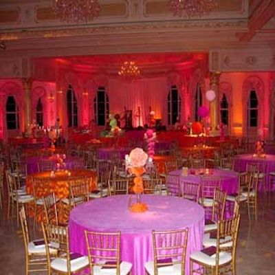 Sutka Productions created a pink and orange wonderland for the Rush Philanthropic Arts Foundation's Art for Life Palm Beach benefit.