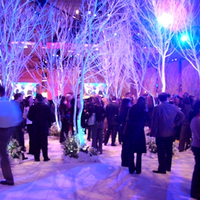 For the Syndicated National Television Association conference party at the Grand Hyatt, Tomik designed the decor to suggest winter on the cusp of spring, and the look was icy blue and white.