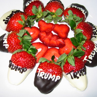 For a Fuse TV network party at Cain, Savor prepared chocolate-covered strawberries bearing the famous Trump name.
