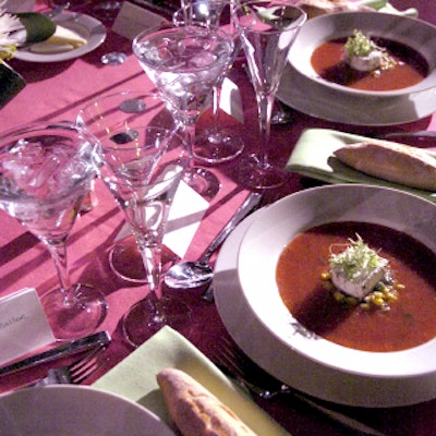 Great Performances' dinner featured tomato and watermelon gazpacho with roasted corn salsa and Spanish goat cheese.