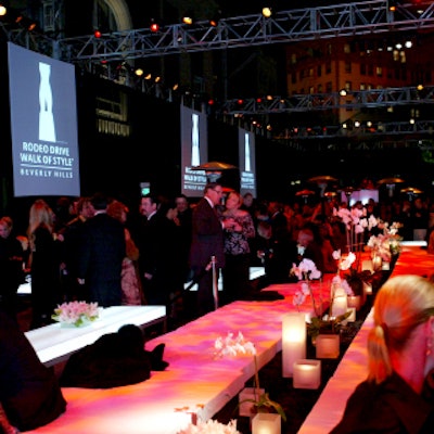 The Walk of Style awards took place on a block of Rodeo Drive in Beverly Hills, with long white tables topped with white orchids.