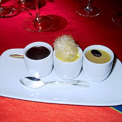 Restaurant Associates' Tim McLaughlin made a spectacular trio of creme brulee with gold spun sugar for dessert.
