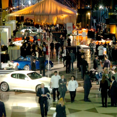 A tent from the Main Event stood at the north end of the Javits Center. Event sponsor Gruppo Ferrari Maserati displayed cars in the cocktail hour space.