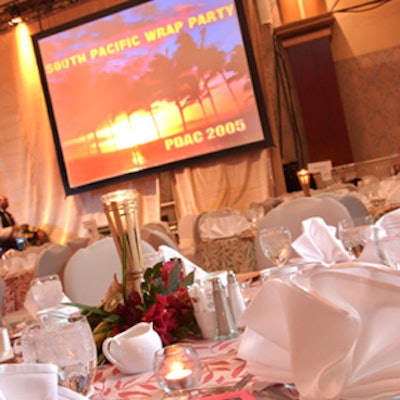 Stardust Events provided tropical table decor to complement the night's South Pacific theme.